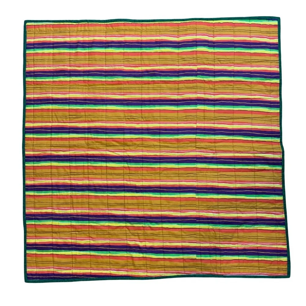 Handcrafted Patchwork Reversible Striped/Checkerboard Quilt Baby Blanket EUC